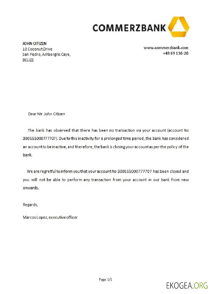 Référence Belize , Commerzbank , closure